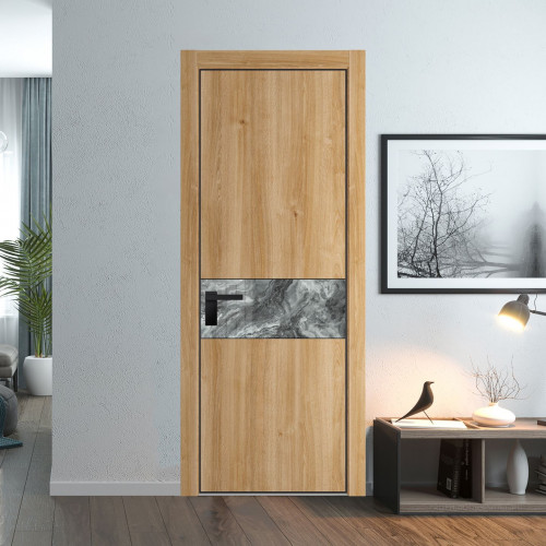 Межкомнатная дверь ProfilDoors 17 NE Дуб Карамель с кромкой Черный с стекляной вставкой атриум серебро