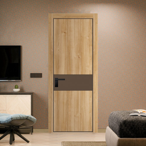 Межкомнатная дверь ProfilDoors 17 NE Дуб Карамель с кромкой Черный с стекляной вставкой монохром гляссе