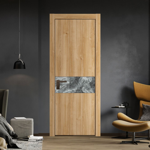 Межкомнатная дверь ProfilDoors 17 NE Дуб Карамель с кромкой Деорэ с стекляной вставкой атриум серебро