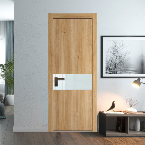 Межкомнатная дверь ProfilDoors 17 NE Дуб Карамель с кромкой Деорэ с стекляной вставкой белый лак