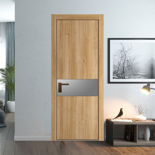 Межкомнатная дверь ProfilDoors 17 NE Дуб Карамель с кромкой Деорэ с стекляной вставкой серебро матлак