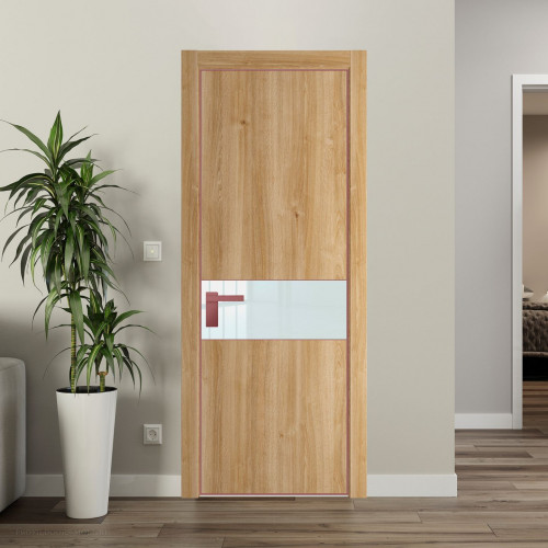 Межкомнатная дверь ProfilDoors 17 NE Дуб Карамель с кромкой Красный антрацит с стекляной вставкой белый лак