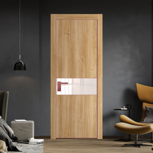 Межкомнатная дверь ProfilDoors 17 NE Дуб Карамель с кромкой Красный антрацит с стекляной вставкой перламутровый лак