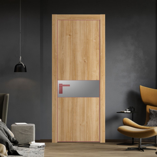Межкомнатная дверь ProfilDoors 17 NE Дуб Карамель с кромкой Красный антрацит с стекляной вставкой серебро матлак