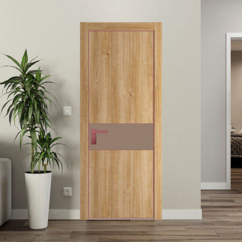 Межкомнатная дверь ProfilDoors 17 NE Дуб Карамель с кромкой Красный антрацит с стекляной вставкой монохром капучино
