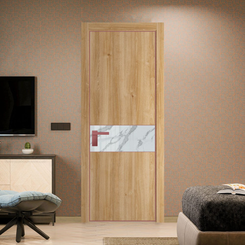 Межкомнатная дверь ProfilDoors 17 NE Дуб Карамель с кромкой Красный антрацит с стекляной вставкой нефи белый узор серебро