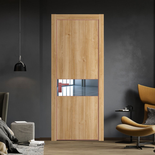 Межкомнатная дверь ProfilDoors 17 NE Дуб Карамель с кромкой Красный антрацит с стекляной вставкой зеркало