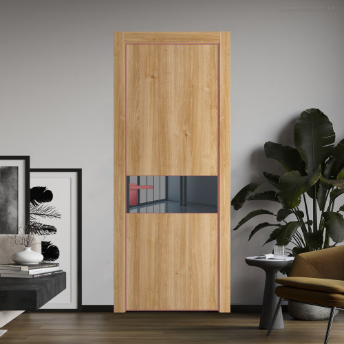 Межкомнатная дверь ProfilDoors 17 NE Дуб Карамель с кромкой Красный антрацит с стекляной вставкой зеркало grey