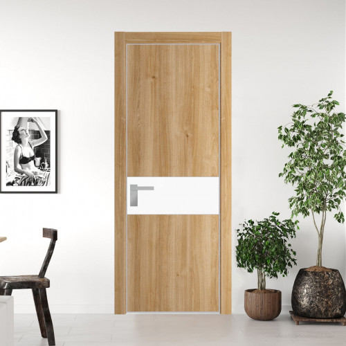 Межкомнатная дверь ProfilDoors 17 NE Дуб Карамель с кромкой Матовая с стекляной вставкой монохром белый просветленный