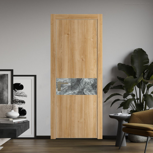 Межкомнатная дверь ProfilDoors 17 NE Дуб Карамель с кромкой Никель с стекляной вставкой атриум серебро