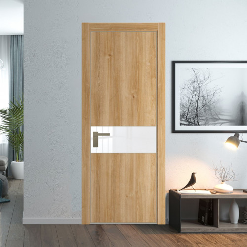 Межкомнатная дверь ProfilDoors 17 NE Дуб Карамель с кромкой Никель с стекляной вставкой лак классик