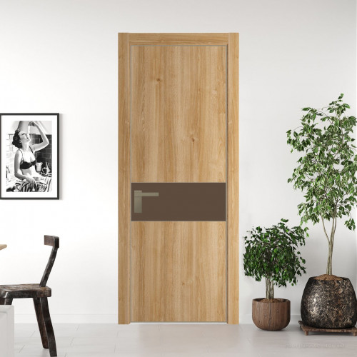 Межкомнатная дверь ProfilDoors 17 NE Дуб Карамель с кромкой Никель с стекляной вставкой монохром гляссе