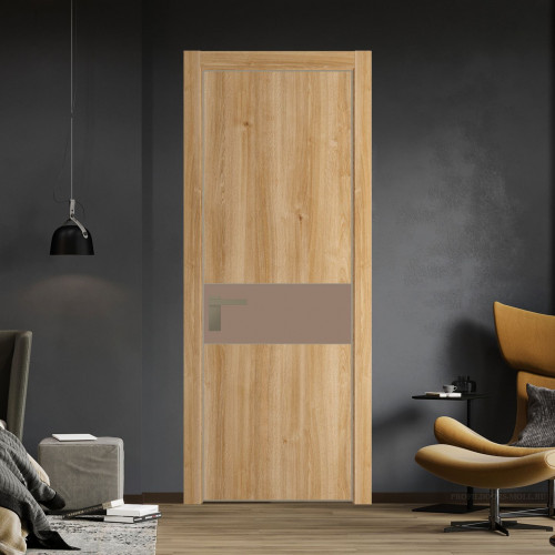 Межкомнатная дверь ProfilDoors 17 NE Дуб Карамель с кромкой Никель с стекляной вставкой монохром капучино
