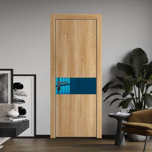 Межкомнатная дверь ProfilDoors 17 NE Дуб Карамель с кромкой Серая Ночь с стекляной вставкой зеркало blue