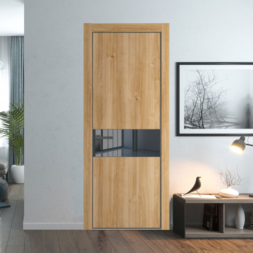 Межкомнатная дверь ProfilDoors 17 NE Дуб Карамель с кромкой Серая Ночь с стекляной вставкой зеркало grey