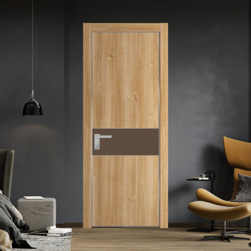 Межкомнатная дверь ProfilDoors 17 NE Дуб Карамель с кромкой Серебро с стекляной вставкой монохром гляссе