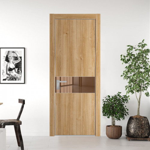 Межкомнатная дверь ProfilDoors 17 NE Дуб Карамель с кромкой Серебро с стекляной вставкой зеркало bronze