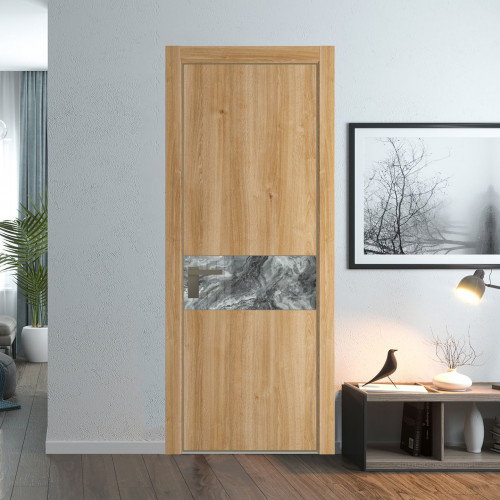 Межкомнатная дверь ProfilDoors 17 NE Дуб Карамель с кромкой Шампань с стекляной вставкой атриум серебро