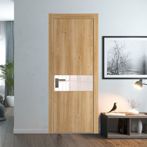 Межкомнатная дверь ProfilDoors 17 NE Дуб Карамель с кромкой Шампань с стекляной вставкой перламутровый лак