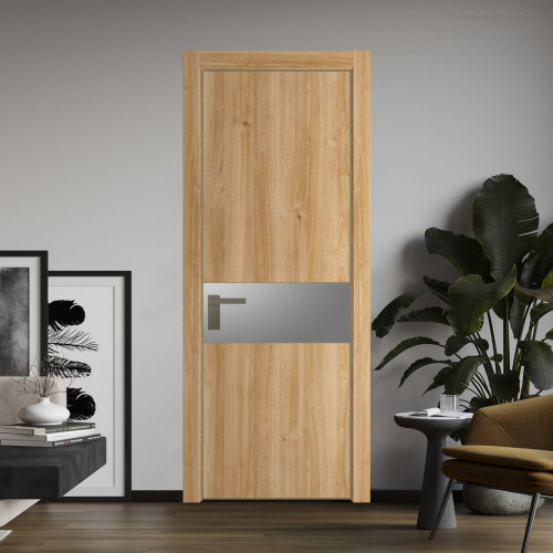 Межкомнатная дверь ProfilDoors 17 NE Дуб Карамель с кромкой Шампань с стекляной вставкой серебро матлак