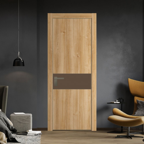 Межкомнатная дверь ProfilDoors 17 NE Дуб Карамель с кромкой Шампань с стекляной вставкой монохром гляссе