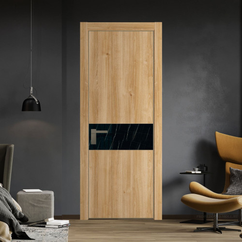 Межкомнатная дверь ProfilDoors 17 NE Дуб Карамель с кромкой Шампань с стекляной вставкой неро мрамор