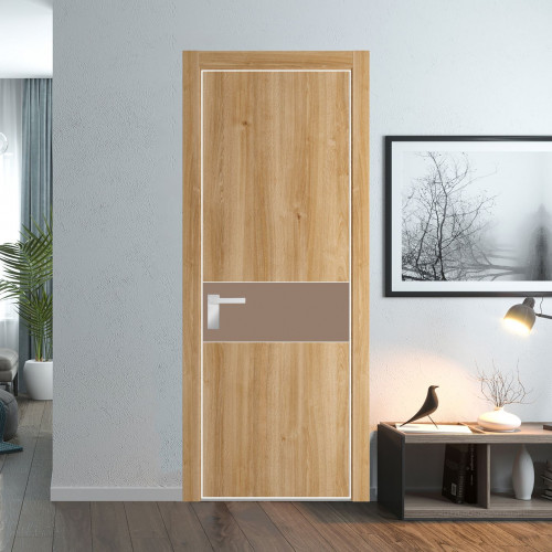 Межкомнатная дверь ProfilDoors 17 NE Дуб Карамель с кромкой Вайт с стекляной вставкой монохром капучино