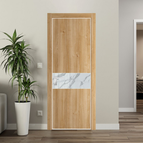 Межкомнатная дверь ProfilDoors 17 NE Дуб Карамель с кромкой Вайт с стекляной вставкой нефи белый узор серебро
