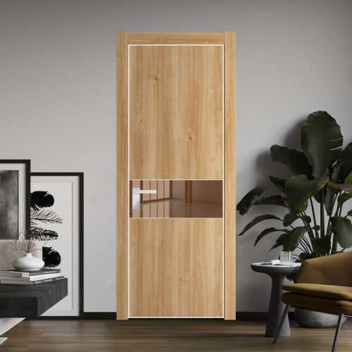 Межкомнатная дверь ProfilDoors 17 NE Дуб Карамель с кромкой Вайт с стекляной вставкой зеркало bronze