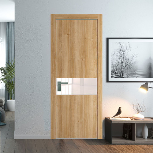 Межкомнатная дверь ProfilDoors 17 NE Дуб Карамель с кромкой Зеленый воск с стекляной вставкой перламутровый лак