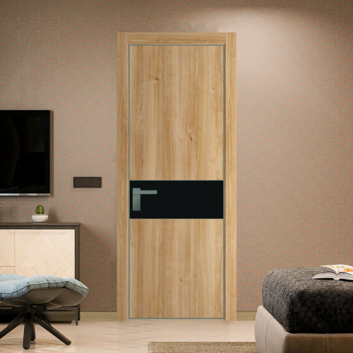 Межкомнатная дверь ProfilDoors 17 NE Дуб Карамель с кромкой Зеленый воск с стекляной вставкой монохром черный