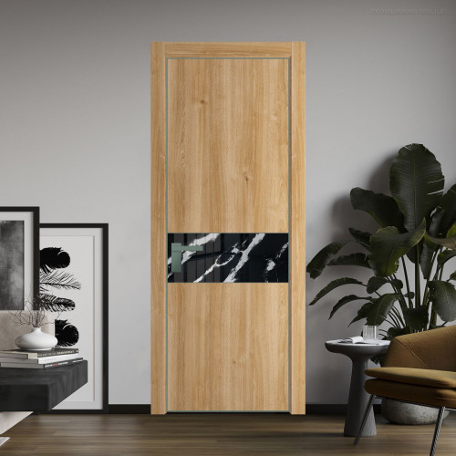 Межкомнатная дверь ProfilDoors 17 NE Дуб Карамель с кромкой Зеленый воск с стекляной вставкой нефи черный узор серебро
