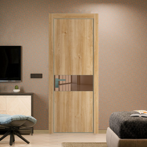 Межкомнатная дверь ProfilDoors 17 NE Дуб Карамель с кромкой Зеленый воск с стекляной вставкой зеркало bronze