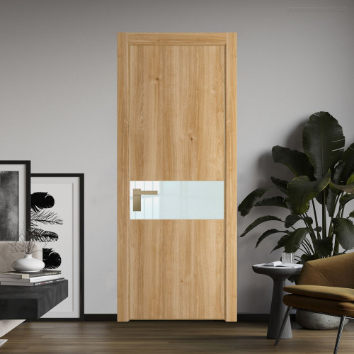 Межкомнатная дверь ProfilDoors 17 NE Дуб Карамель с кромкой Золото с стекляной вставкой белый лак