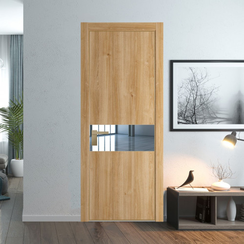 Межкомнатная дверь ProfilDoors 17 NE Дуб Карамель с кромкой Золото с стекляной вставкой зеркало