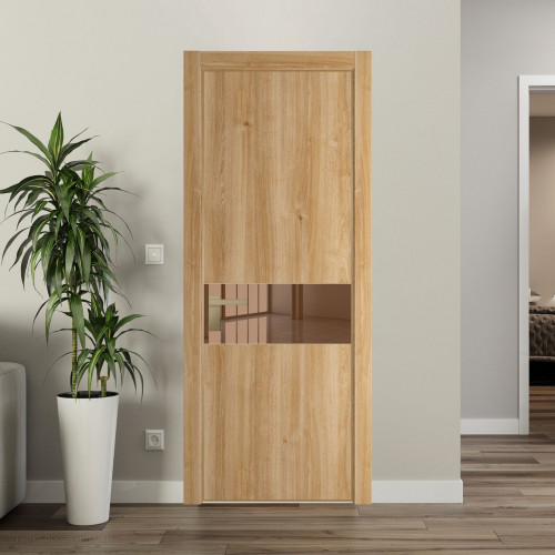 Межкомнатная дверь ProfilDoors 17 NE Дуб Карамель с кромкой Золото с стекляной вставкой зеркало bronze