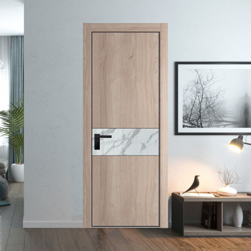 Межкомнатная дверь ProfilDoors 17 NE Дуб Сонома с кромкой Черный с стекляной вставкой нефи белый узор серебро