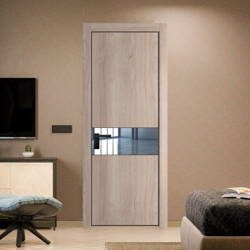 Межкомнатная дверь ProfilDoors 17 NE Дуб Сонома с кромкой Черный с стекляной вставкой зеркало