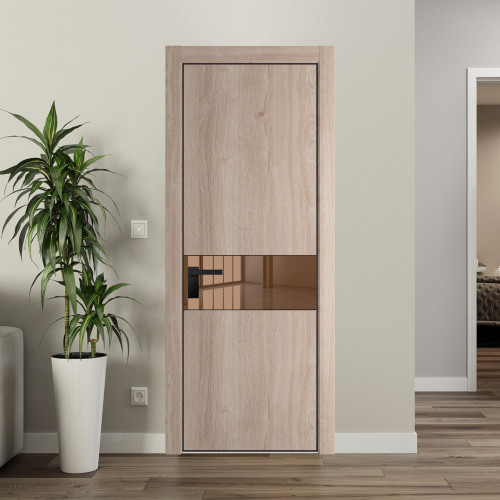 Межкомнатная дверь ProfilDoors 17 NE Дуб Сонома с кромкой Черный с стекляной вставкой зеркало bronze