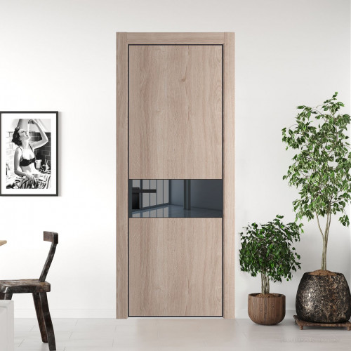 Межкомнатная дверь ProfilDoors 17 NE Дуб Сонома с кромкой Черный с стекляной вставкой зеркало grey