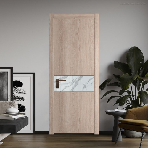 Межкомнатная дверь ProfilDoors 17 NE Дуб Сонома с кромкой Деорэ с стекляной вставкой нефи белый узор серебро
