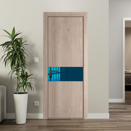 Межкомнатная дверь ProfilDoors 17 NE Дуб Сонома с кромкой Деорэ с стекляной вставкой зеркало blue
