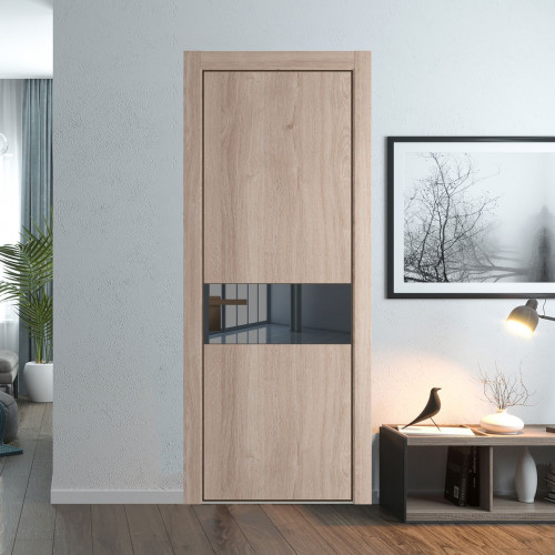 Межкомнатная дверь ProfilDoors 17 NE Дуб Сонома с кромкой Деорэ с стекляной вставкой зеркало grey