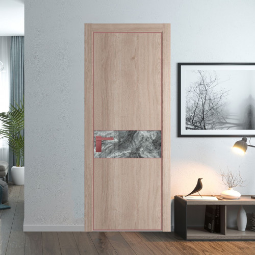 Межкомнатная дверь ProfilDoors 17 NE Дуб Сонома с кромкой Красный антрацит с стекляной вставкой атриум серебро