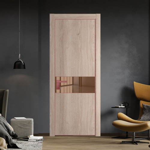 Межкомнатная дверь ProfilDoors 17 NE Дуб Сонома с кромкой Красный антрацит с стекляной вставкой зеркало bronze