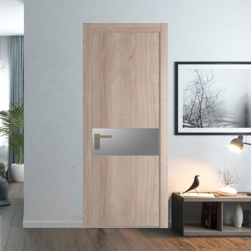 Межкомнатная дверь ProfilDoors 17 NE Дуб Сонома с кромкой Никель с стекляной вставкой серебро матлак