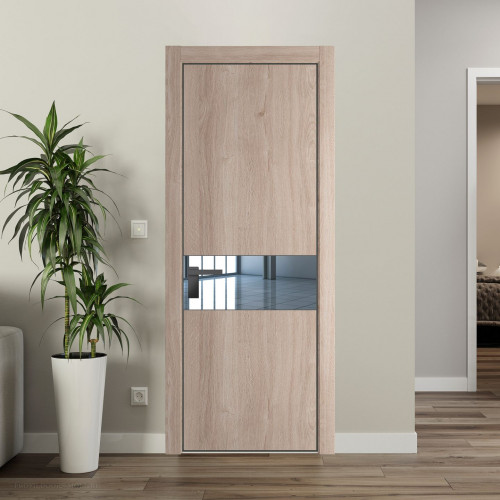 Межкомнатная дверь ProfilDoors 17 NE Дуб Сонома с кромкой Серая Ночь с стекляной вставкой зеркало