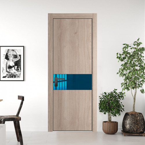 Межкомнатная дверь ProfilDoors 17 NE Дуб Сонома с кромкой Серая Ночь с стекляной вставкой зеркало blue