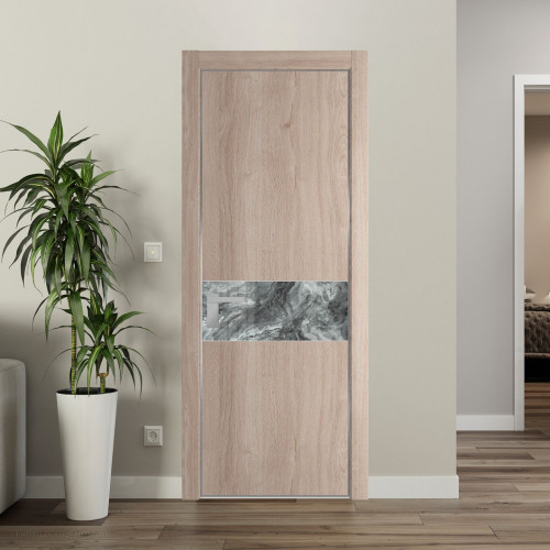 Межкомнатная дверь ProfilDoors 17 NE Дуб Сонома с кромкой Серебро с стекляной вставкой атриум серебро