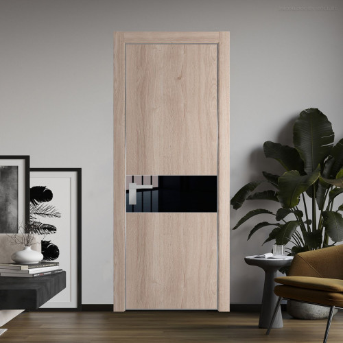 Межкомнатная дверь ProfilDoors 17 NE Дуб Сонома с кромкой Серебро с стекляной вставкой черный лак